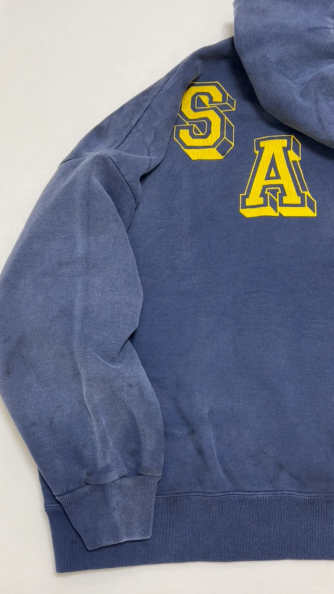 SAINT M×××××× ANGEL HOODIE/NAVY Angel Reborn Blue Hoodie Washed Blue S-XL Assute Garment Dyeing Full Clothes Water Fading Mud Dyeing Dirty Distress New Vintage Ceiling God Tailoring Original Super Loose Fit Customized Original Accessories God-level Print Restoration